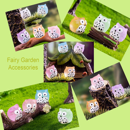 40 Pcs Luminous Mini Resin Owls, Glow in The Dark for Fairy Garden, Garden Miniatures, Plant Décor and Car Accessories