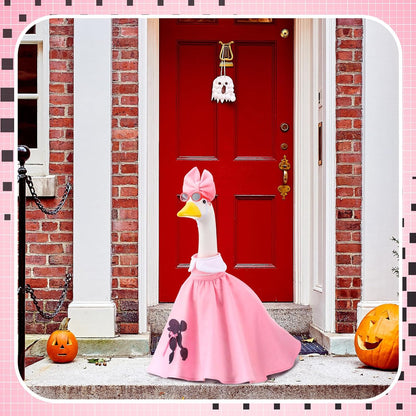 Outus Halloween 50s Goose Outfits Funny Poodle Skirt for Porch Goose 23 Inch Holiday Lawn Geese Cloth for Halloween 50s Vintage Party Yard Garden Outdoor Decoration