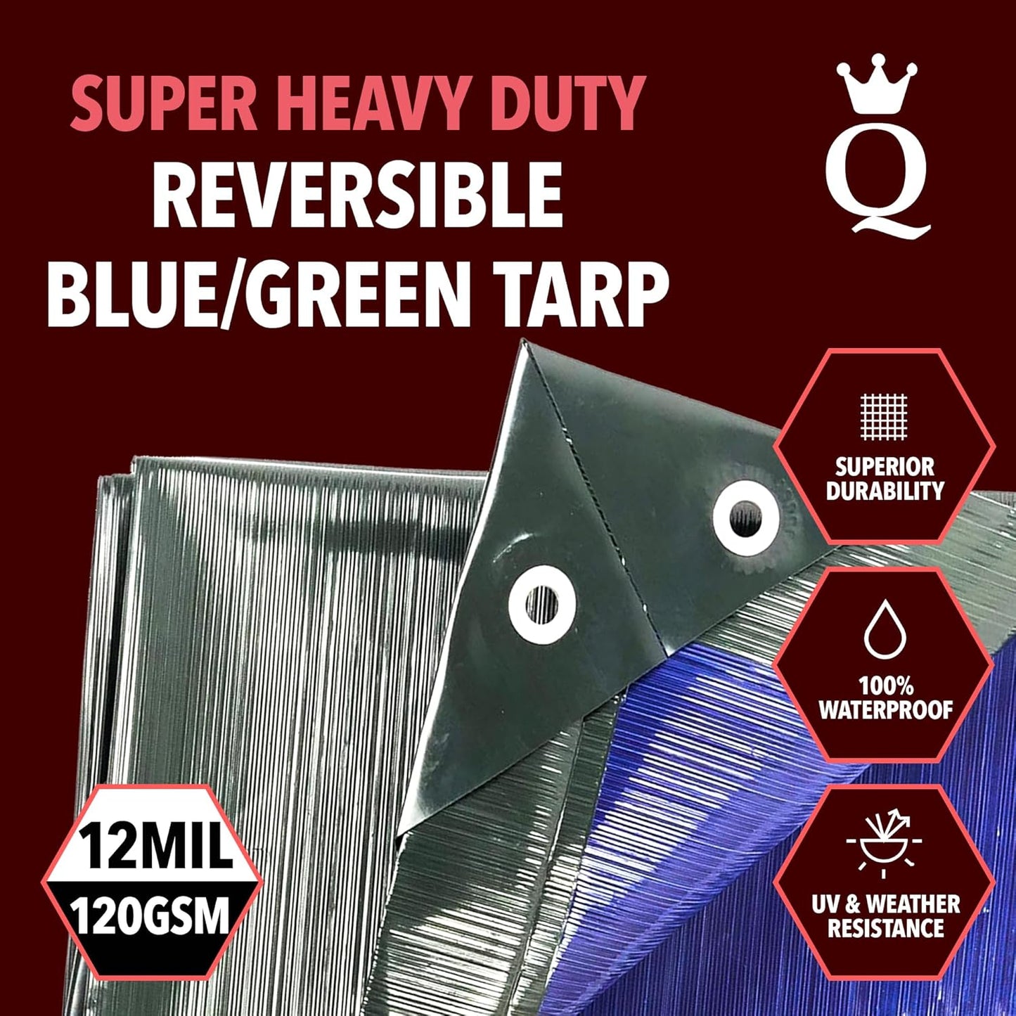 QUEEN OF TARPS | 20x25 Super Heavy Duty Tarp Waterproof, 200 GSM is 20 MIL, UV/Tear Resistant Tarp, Camping, Outdoor Furniture, Car, Tents, Painting, Firewood Protection | 20x25, Super Duty