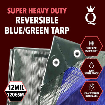 QUEEN OF TARPS | 20x25 Super Heavy Duty Tarp Waterproof, 200 GSM is 20 MIL, UV/Tear Resistant Tarp, Camping, Outdoor Furniture, Car, Tents, Painting, Firewood Protection | 20x25, Super Duty