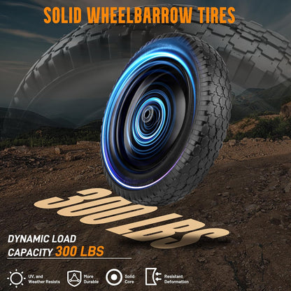Wheelbarrow Tire 4.80/4.00-8 Flat-Free Tire and Wheel 14.5" Solid Wheelbarrow Tires with 3"-7" Centered Hub and 5/8" & 3/4" Bearings for Hand Truck, Trolley, Garden Cart, Wagons (2 Pack)