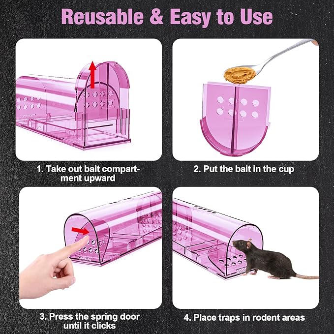 4 Pcs Humane Mouse Traps Indoor for Home, Live Mouse Trap, Reusable Mice Trap Catcher for House & Outdoors