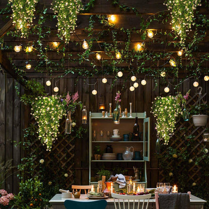 SJL Hanging Faux Plants Indoor 4pcs Fake Flowers Plant Fern with LED Lights Artificial Vines for Outdoors Real Touch Fake Plants All Year Round Eucalyptus Decor for Garden Porch (White)
