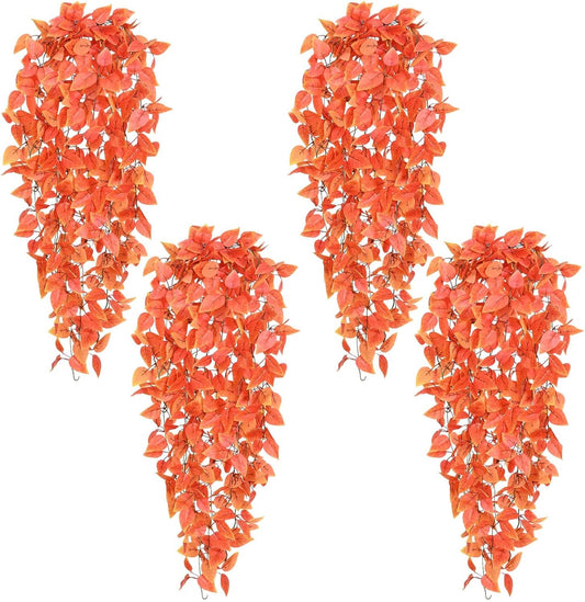 BLEUM CADE Fake Hanging Plants, 4pcs Artificial Hanging Plant, Faux Orange Vines Hanging Plant for