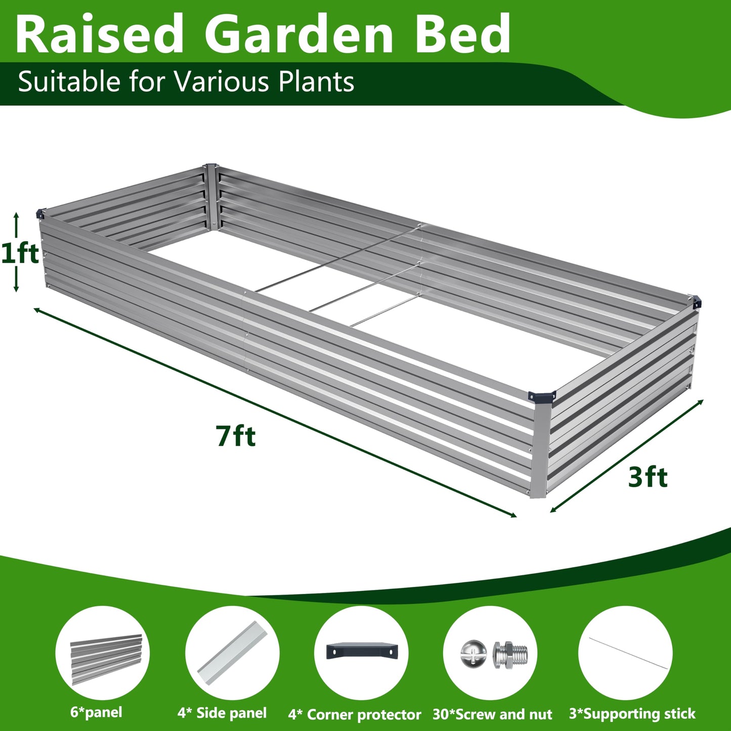 Easllre 2PCS 7x3x1ft Galvanized Raised Garden Bed,Outdoor Planter Box Metal Patio Kit Planting Bed