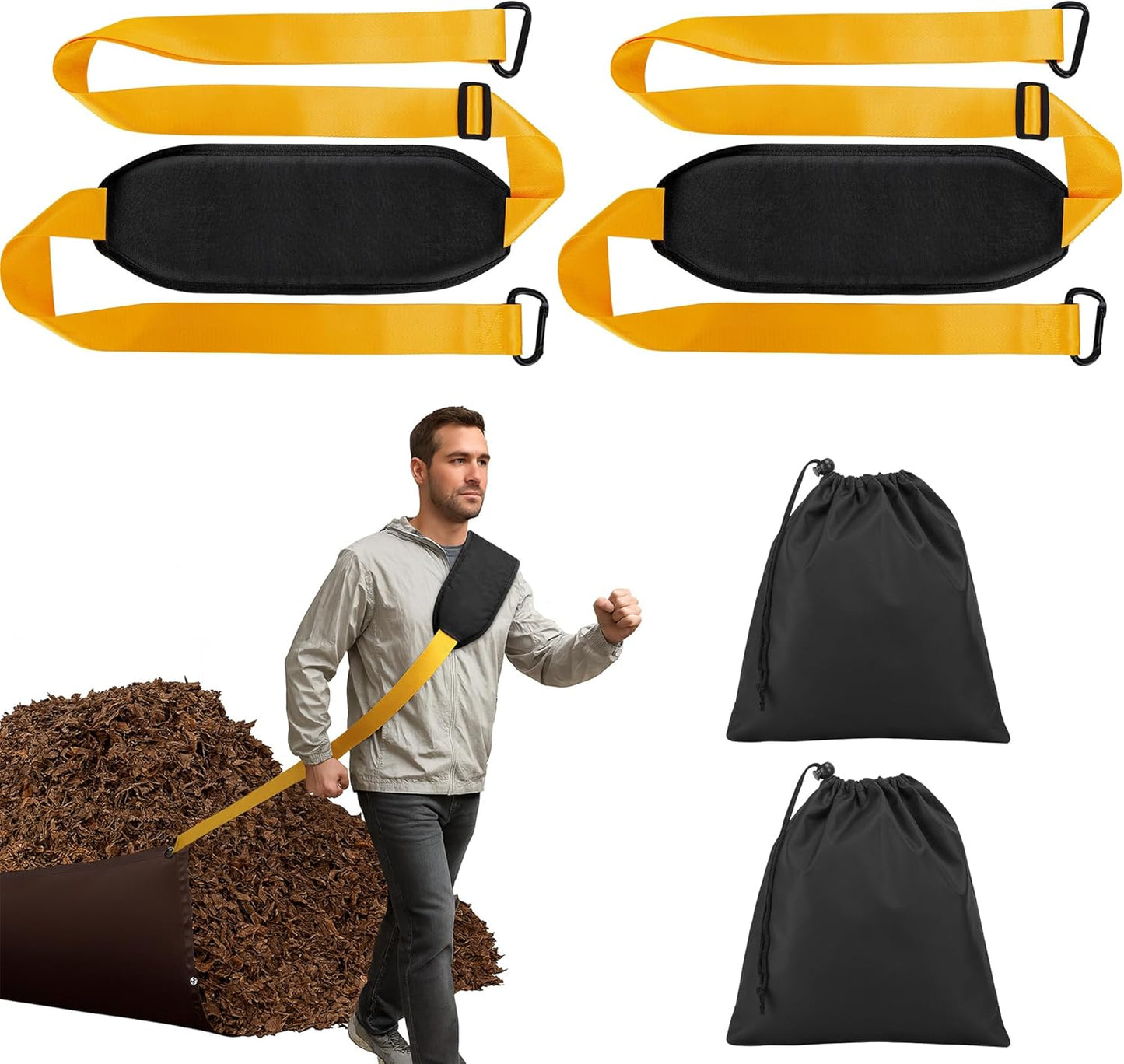 2 Pcs Heavy Duty Leaf Tarp Strap, 10.2 ft Yard Tarp Pulling Tool, Reusable Waste Tarps Shoulder Strap for Efficient Outdoor Leaf Debris Cleaning and Moving