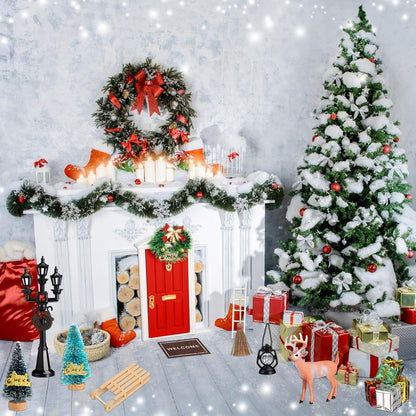 Shappy 39 Pcs Christmas Fairy Door Kit Wooden Elf Fairy Doors Decorations with Accessories Mini Door Tiny Miniature for Christmas Tale DIY Craft Garden Home Party Decoration(Red)