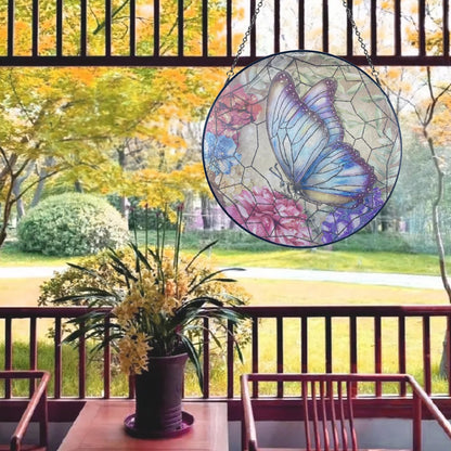 12''Stained Glass Butterfly Suncatcher, Window Hanging, Colorful Glass Decor with Metal Chain