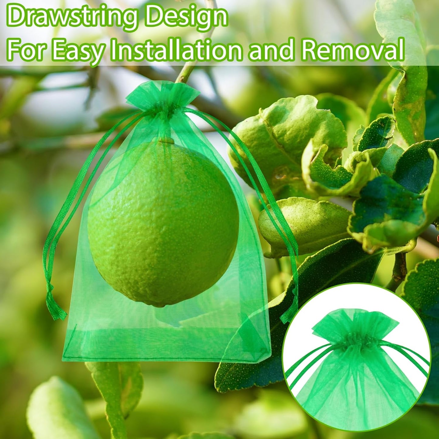 Morcheiong 120Pcs Fruit Protection Bags 6" x 8", Garden Netting Mesh Bags with Drawstring, Reusable Fruit Netting Bags for Fruit Trees (Dark Green)