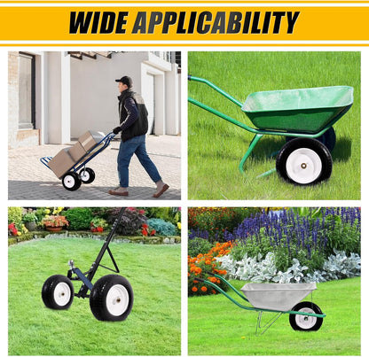 MZREXN 14.5" Wheelbarrow Tire Flat-Free 3.00/3.25/3.50/4.00-8" Solid Tire and Wheel with 3"-7" Centered Hub, 3/4" & 5/8" Bearings Replacement for Hand Truck/Dolly/Utility Cart/Garden Cart 2PCS White
