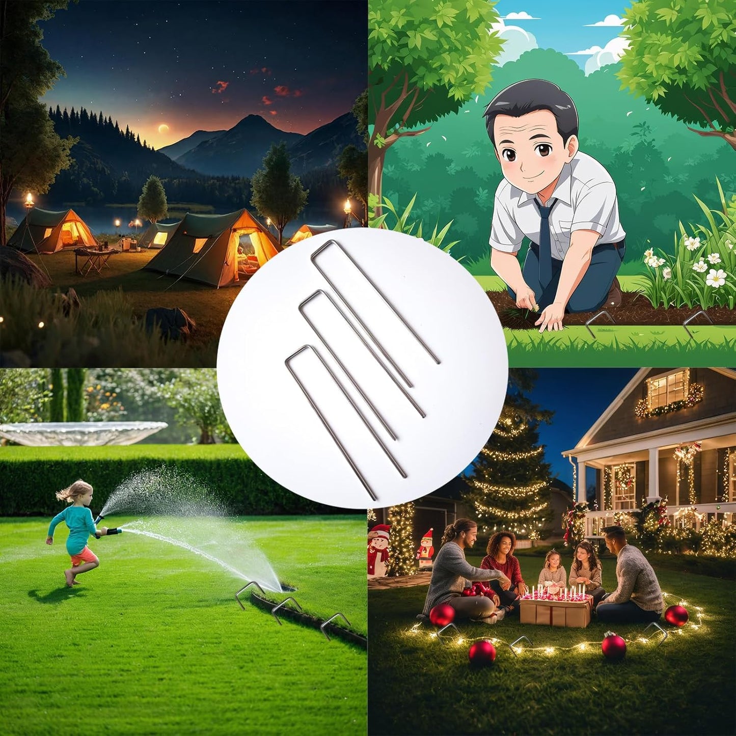 50 PCS 6 Inches Galvanized Landscape Staples, 50 PCS Gaskets and 1 Pick Hook, Heavy Duty Anti-Rust Garden Stakes for Weeds Barrier Sod Fabric Decorations Ground Cover