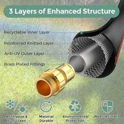Giraffe Hybrid Garden Hose 5/8" x 75ft, Custom Length, NO Kink, Flexible, Leakproof Hose with Male to Female Fittings, 600 Burst PSI