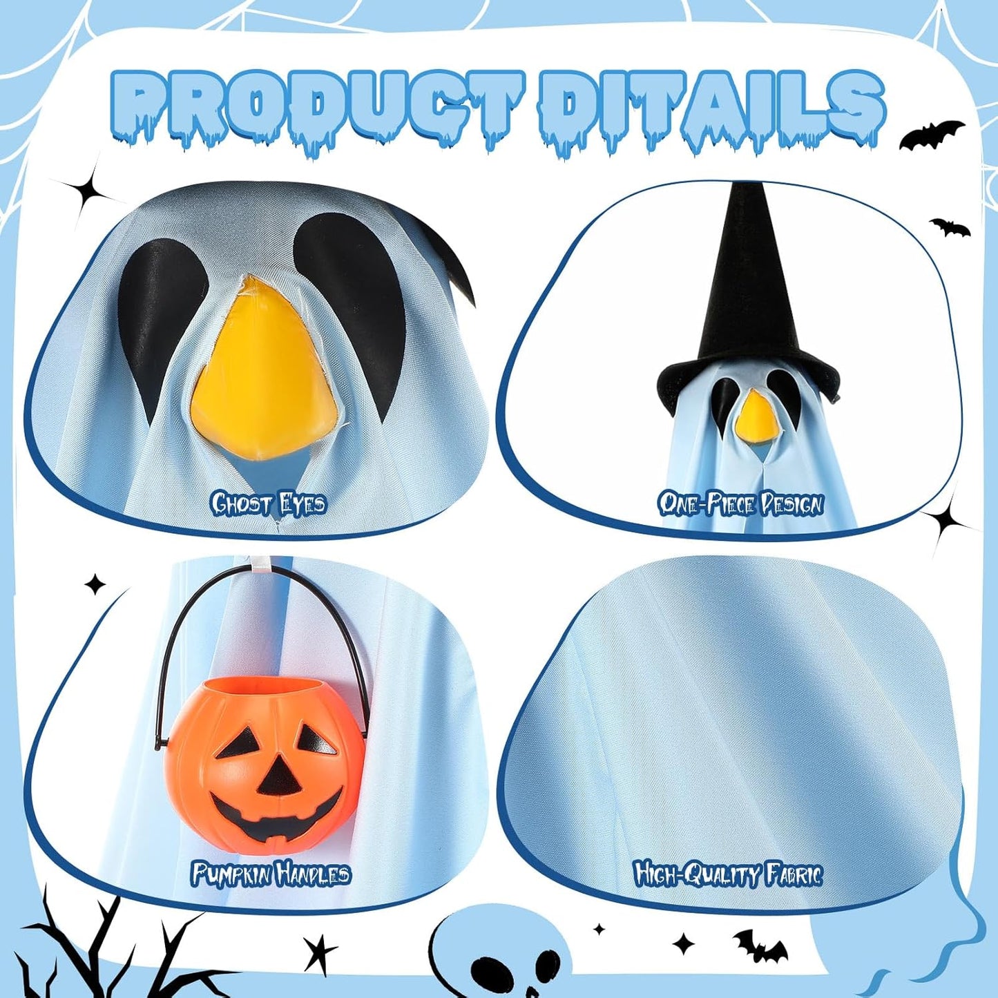 Halloween Porch Goose Outfit Ghost Lawn Goose Clothes with Pumpkin Bag for 23" Disco Plastic/Cement Outdoor Patio Yard Lawn Art Decoration(Blue,Matte)