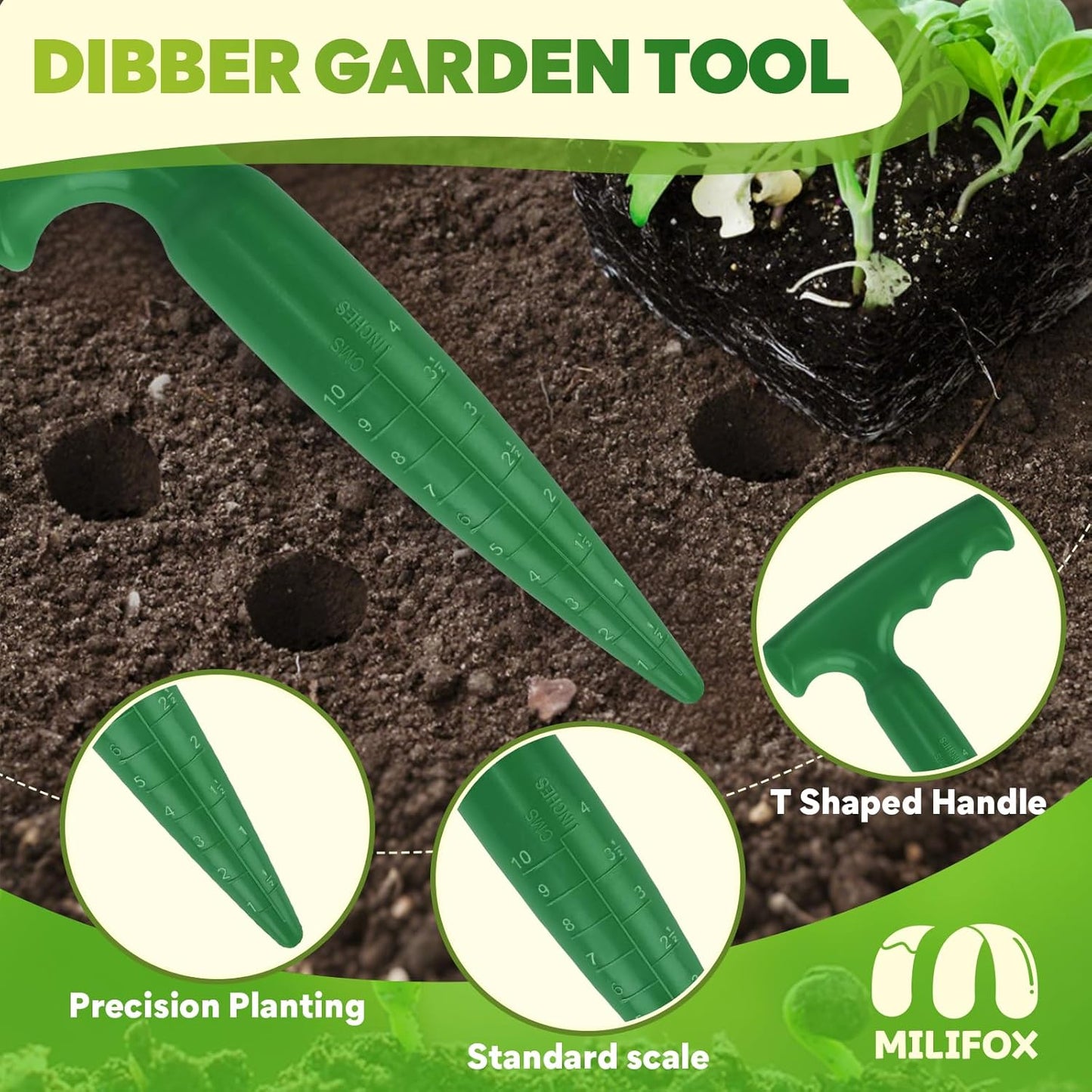 Seed Planter Tool, 6.9" Dibber Garden Tool, Plastic Dibbler Tools for Planting, Seed Dispenser, Bulb Digger Garden Planter for Sowing Seeds, Bulbs, Digging (Dark Green)