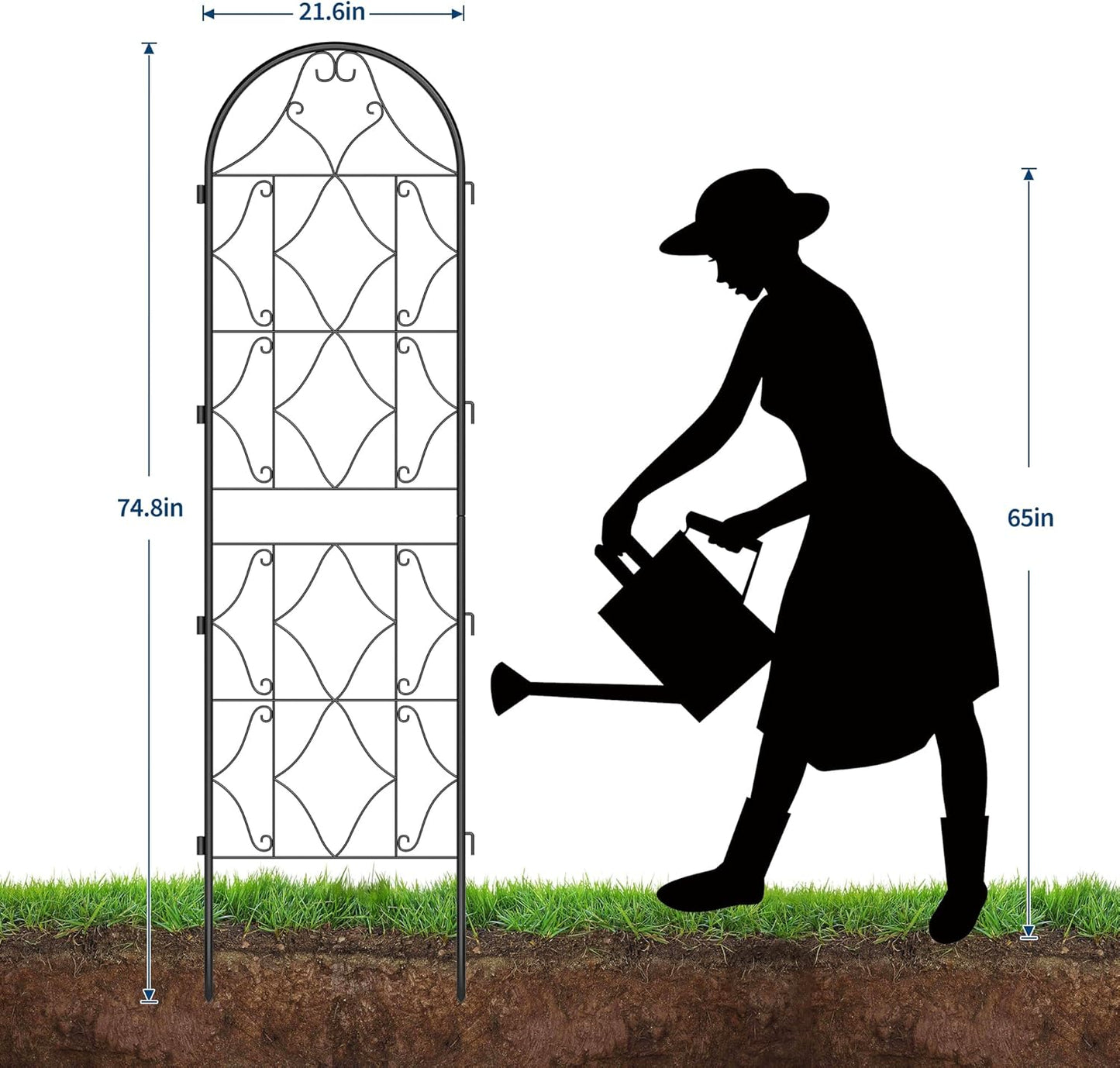 GarveeHome 2 Pack 74.8"H x 21.6"W Garden Trellises for Climbing Plants, Sturdy Plant Trellises with Black Metal Coating, Arched Outdoor Decoration for Patio Lawn, Roses, Vines, Flowers, and Vegetables