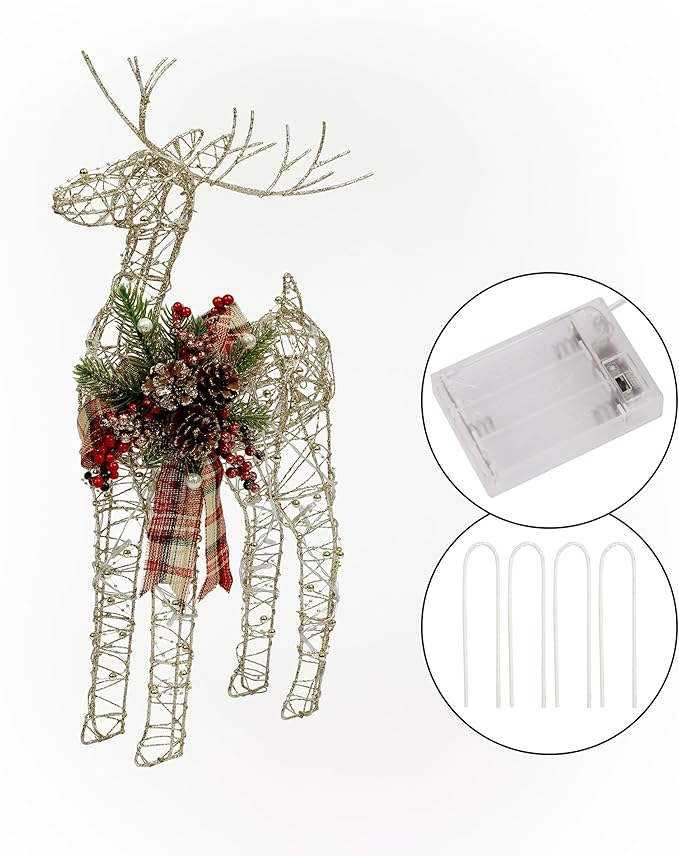 Alpine Corporation Gold Wire Holiday Decor Reindeer with Warm White LED Lights