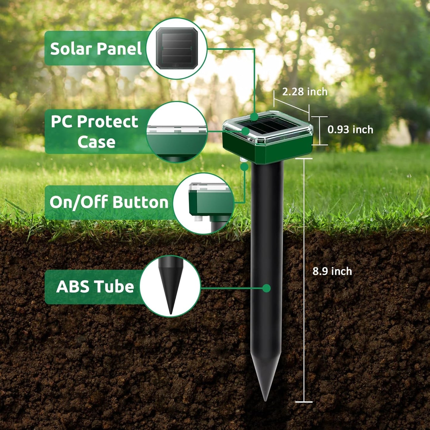 X-PEST 4 Pack Mole Repellent for Lawns Solar Powered Groundhog Spikes, Ultrasonic Mole Stakes for Yard, Waterproof Gopher Repellent to Get Rid of Chipmunk, Vole and Snake for Garden