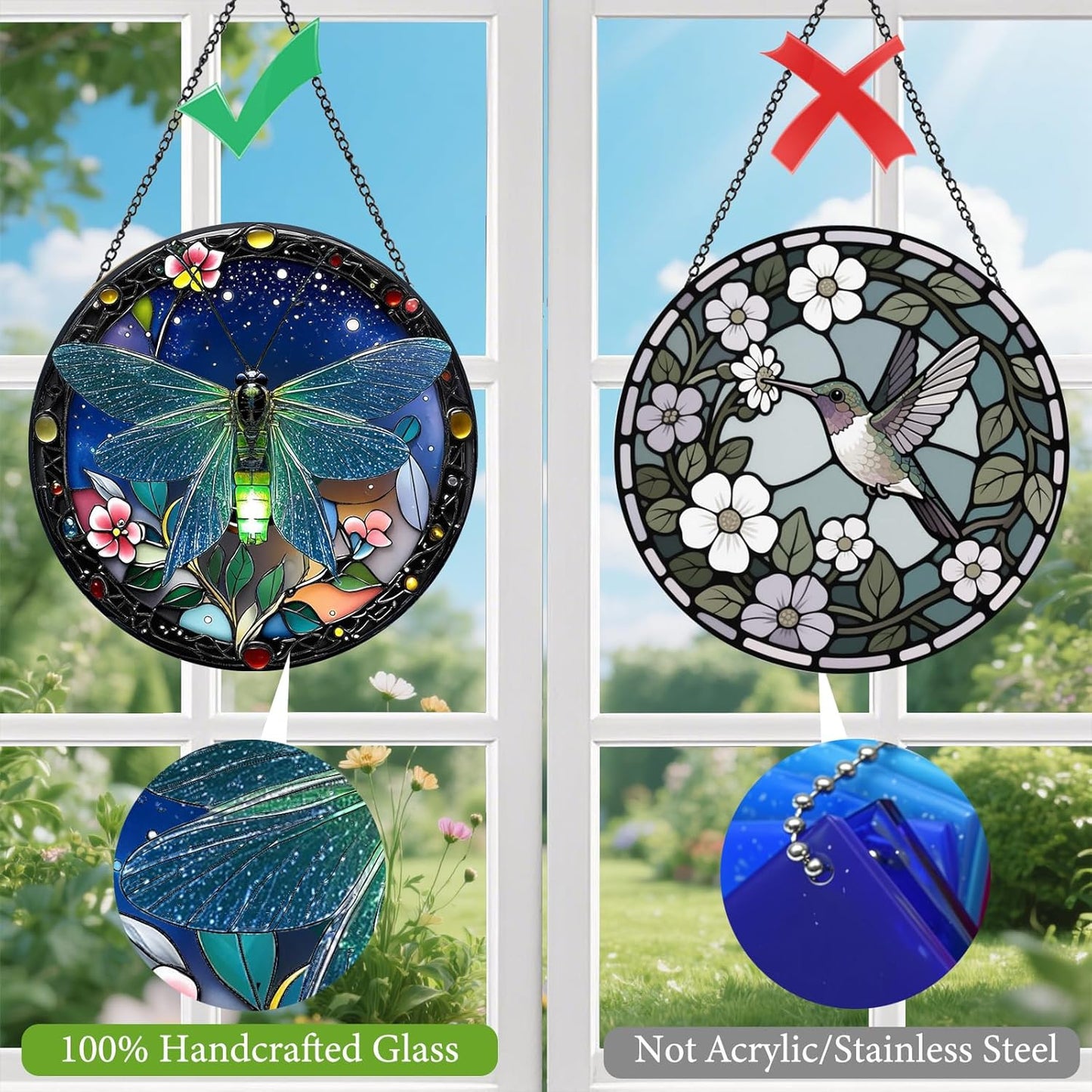 Firefly Suncatchers for Windows Hanging - 8 in Stained Glass Sun Catchers Indoor Window, Suncatcher Stain Glass Window Hanging for Home Decor, Gifts for Holiday or Wall Art
