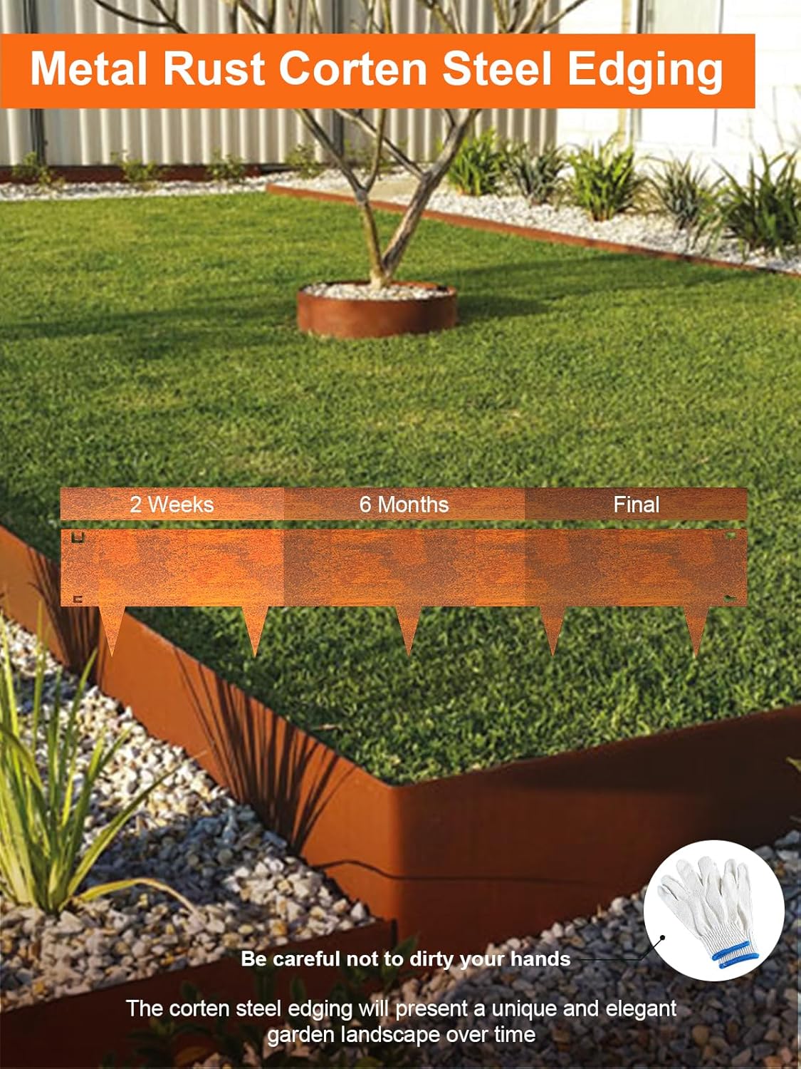 Vinci Landscape Edging Border, 40" L x 8" H 6Pack 20FT Total Rusted Corten Steel Garden Edging,Easy Installation,Sturdy Elegant Metal Lawn Broder for Flower Beds, Pathways, Paver Edges and Yard