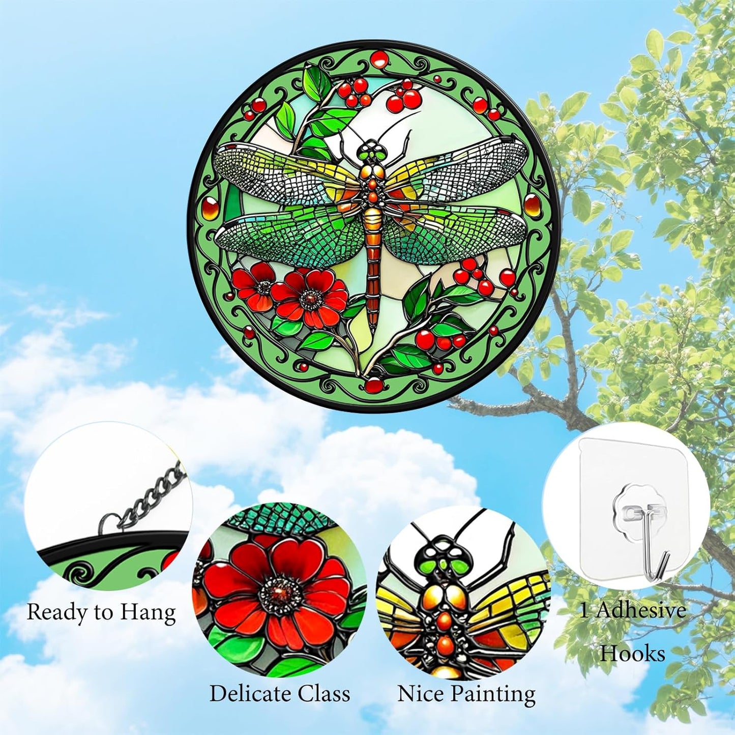 Dragonfly Suncatchers for Windows Hanging - 8 in Stained Glass Sun Catchers Indoor Window, Suncatcher Stain Glass Window Hanging for Home Decor, Gifts for Holiday or Wall Art