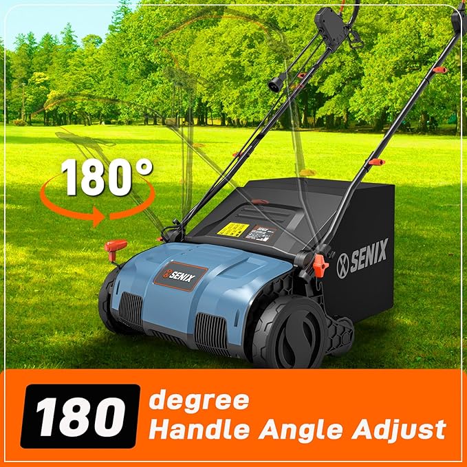 SENIX 13 Amp 15-Inch 2-in-1 Electric Dethatcher and Scarifier with 13.2-Gal Collection