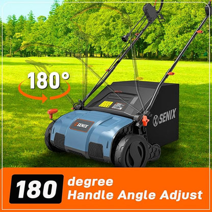 SENIX 13 Amp 15-Inch 2-in-1 Electric Dethatcher and Scarifier with 13.2-Gal Collection