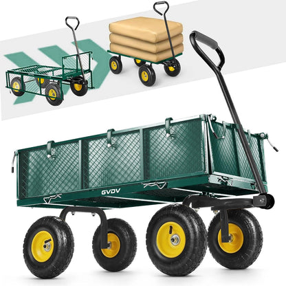 GVDV 660LB Garden Cart with Liner, Heavy Duty Steel Garden Wagon, Folding Utility Wagon with Removable Sides and 10" All-Terrain Wheels