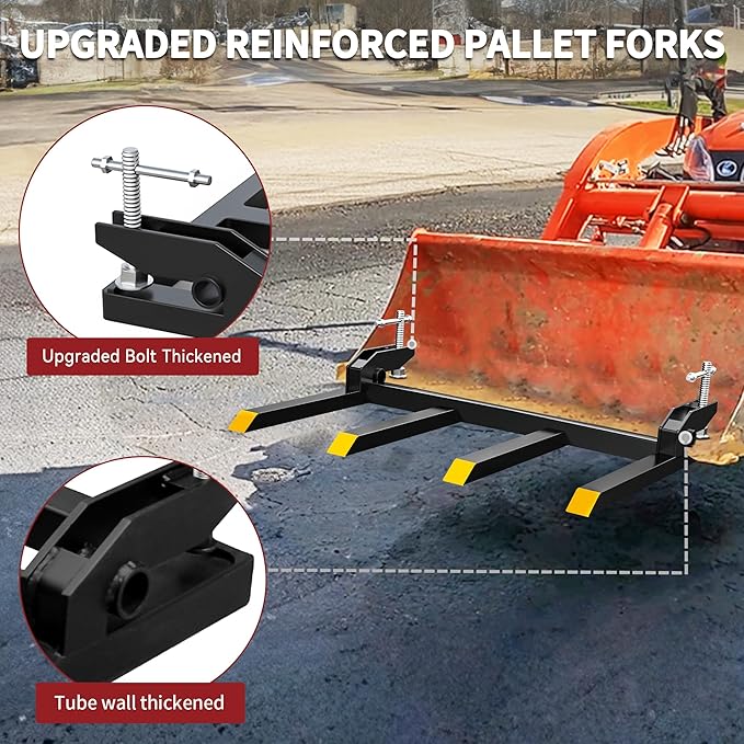 YITAMOTOR Clamp on Debris Forks to 48" Bucket, Heavy Duty Pallet Fork 2500 lbs Capacity Fit for