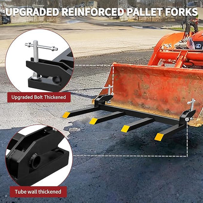 YITAMOTOR Clamp on Debris Forks to 48" Bucket, Heavy Duty Pallet Fork 2500 lbs Capacity Fit for