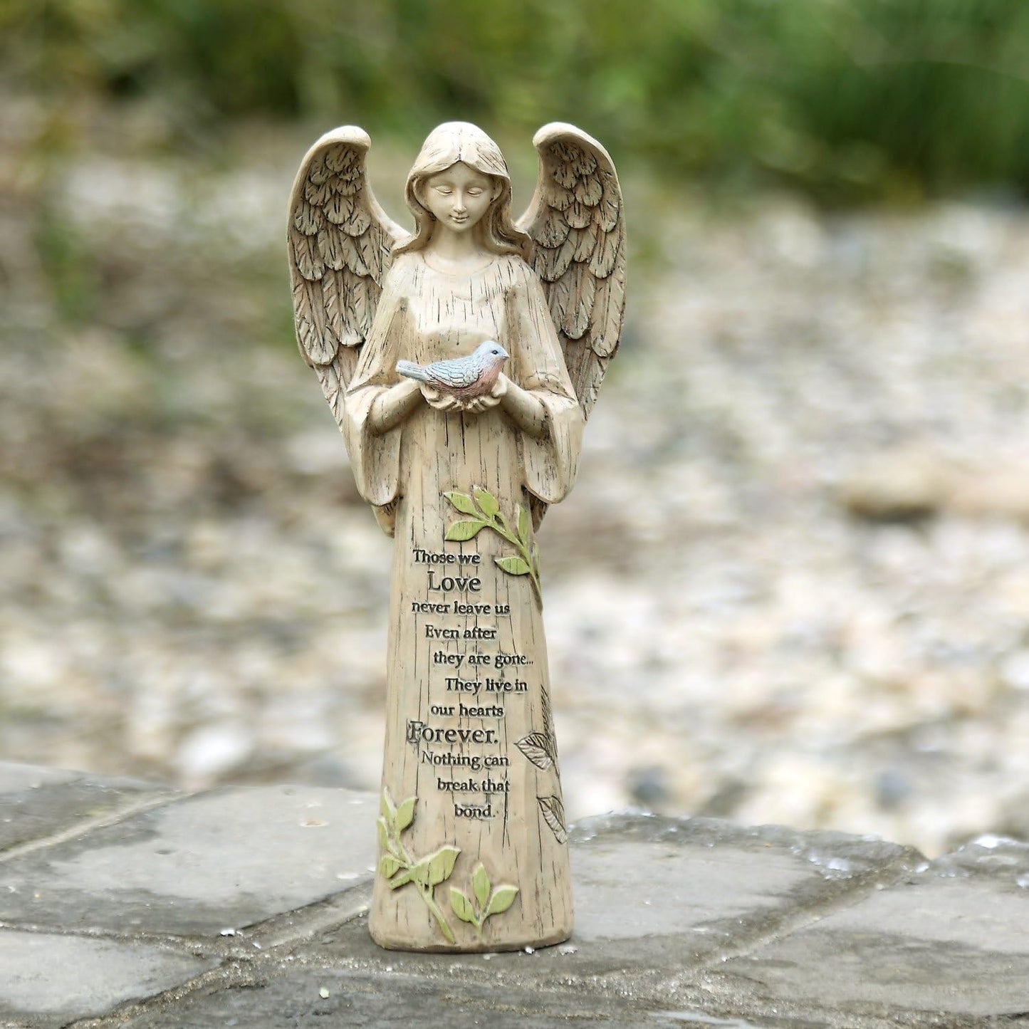 DUSVALLY Angel Statue, Garden Angel Figurines, Outdoor Sculptures and Statues, Praying Angel Resin, Statuary Garden Yard Décor Angel Collectible Sculptures, 10" H, Bird