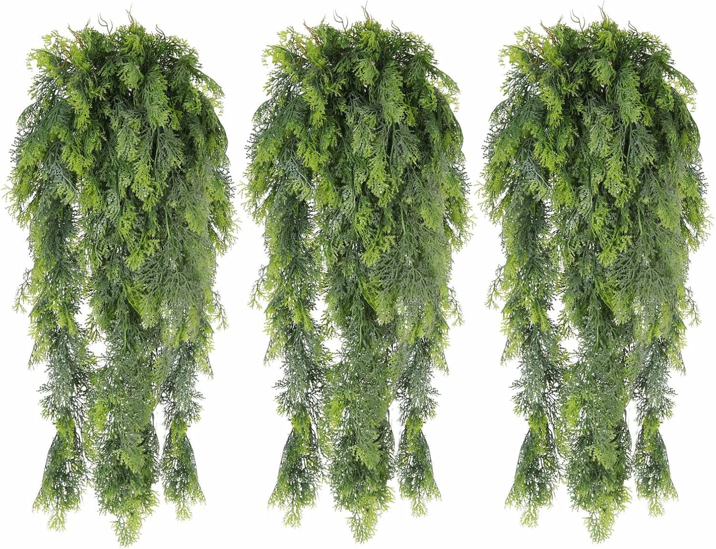RECUTMS 3 Packs Artificial Hanging Plants Fake Plant Faux Boston Ferns Ivy Vines Greenery UV Resistant Plastic for Indoor Outdoor Room Wall Decor (White)