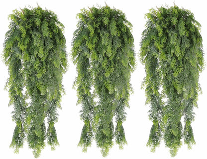 RECUTMS 3 Packs Artificial Hanging Plants Fake Plant Faux Boston Ferns Ivy Vines Greenery UV Resistant Plastic for Indoor Outdoor Room Wall Decor (White)