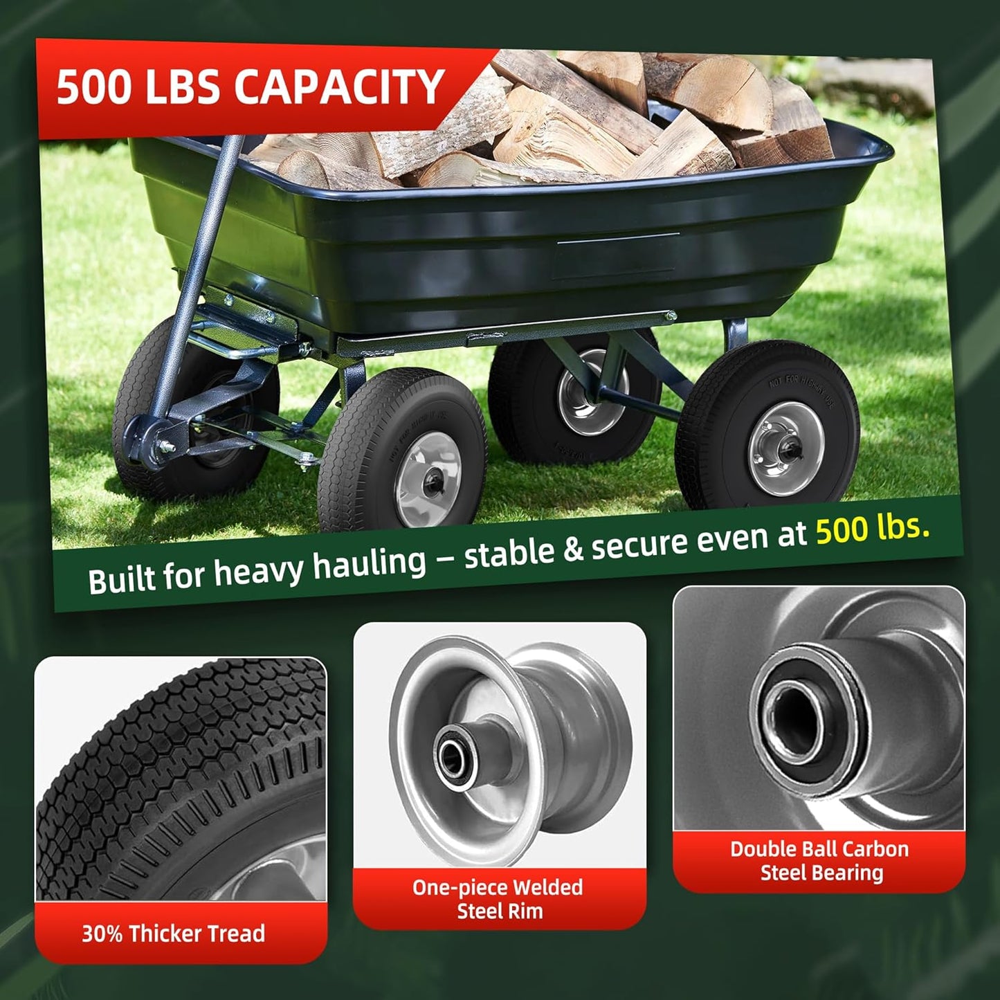 4.10/3.50-4 Tire and Wheel Flat Free,10-Inch Solid Wheel Replacement with 5/8 Extra 3/4 &1/2 Bearings,2.2" Offset Hub -Compatible with Hand Truck,Wheelbarrow,Dolly(Wave,Gray)