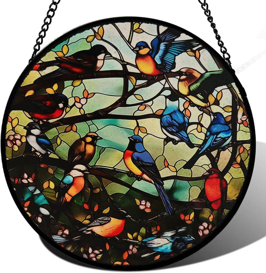 Colorful Hummingbird Suncatcher -7.9 in Stained Glass Window Hanging Sun Catcher Garden Decor