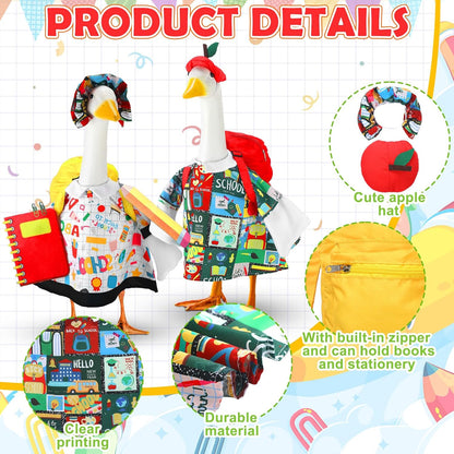 Abbylike Porch Goose Outfits Porch Yard Goose Outfits Clothes Costume Fits Large 23'' Cement for Garden Yard Statue Pathway Decorations(Back to School,2 Set)