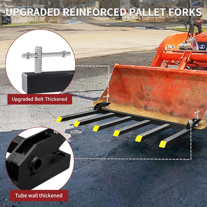 YITAMOTOR Clamp on Debris Forks Fits 60'' Bucket, 4000 lbs Heavy Duty Quick Attach Pallet Debris Fork for Tractor Loader Skid Steer