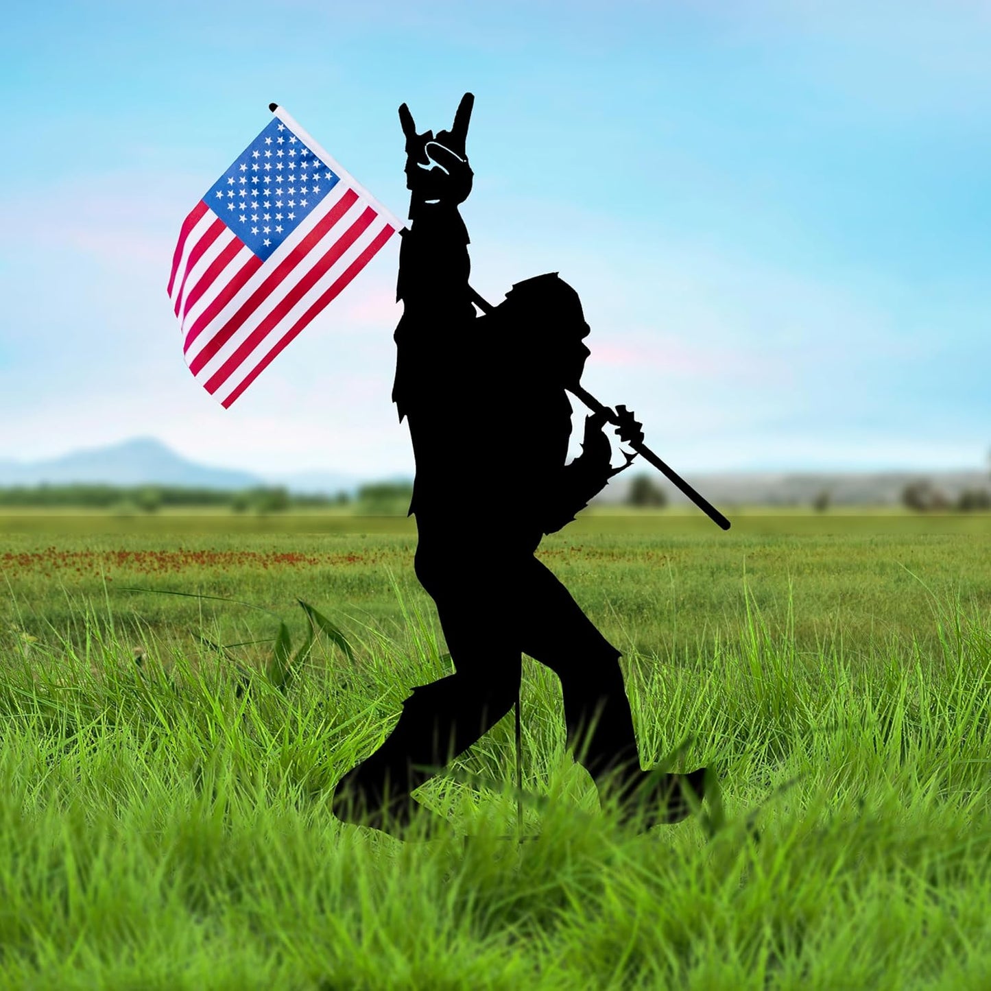Paito 3.3ft Tall Metal Bigfoot Yard Decor Garden Stakes Display, Life Size Bigfoot Sasquatch Outdoor Yard Art Statue for 4th of July Decorations, Lawn