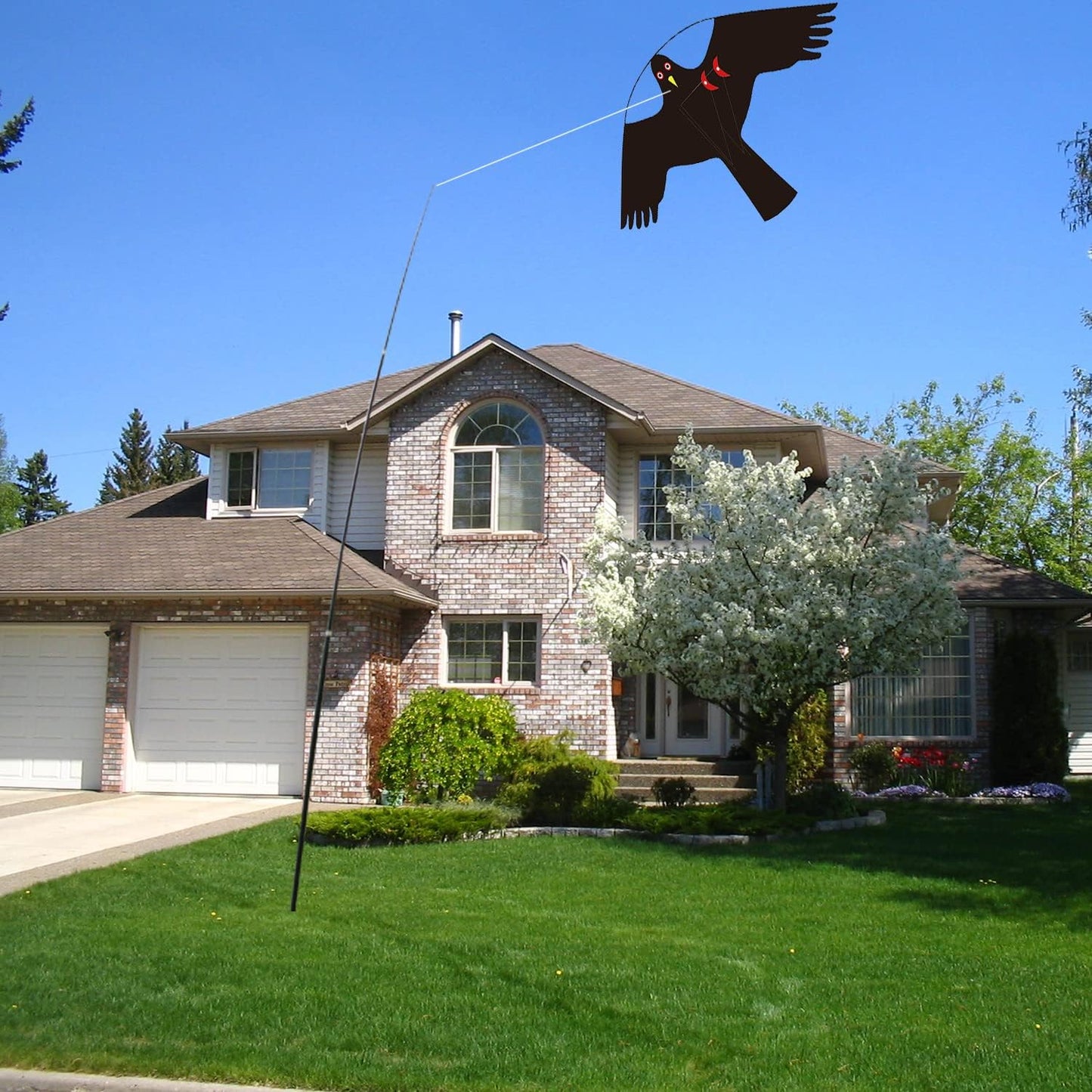 Bird Hawk Flying Kite with Pole Crops Farm Protector Bird Scarer Flying Kite with 4m Pole-Style C