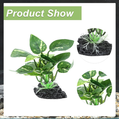 Aquarium Plastic Plants, Silk Aquarium Plants, Silk Plants for Betta Fish Tank, Plant Decor for Aquarium, Dark Green, Pointed Leaves, 4.7" Tall