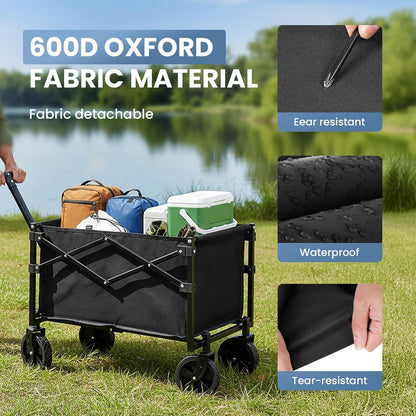 DUMOS Collapsible Wagon with Wheels, 176 lbs Wagons Carts Foldable Wagon Cart with Flexible Handle, Lightweight Portable Folding Utility Grocery Shopping Cart for Grocery Sports Garden Camping