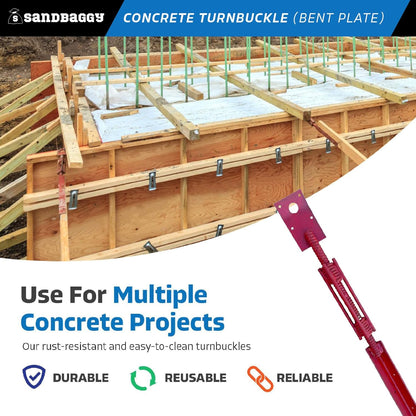 Sandbaggy Concrete Turnbuckle Form Aligner with 5" x 3" Bent Plate (35" - 37.5" Length) - Rust Resistant Steel - Adjustable Wall Brace - Aligns & Plumbs Form Walls, Columns, or Beams (35 inches, 2)