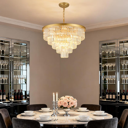 Crystal Chandeliers for Dining Room Lights Fixture Over Table, 20 Lights Gold Modern Chandeliers for Living Room, 5-Tier Round Crystal Lighting Fixtures for Bedroom Entryway Kitchen Island D30 Inch