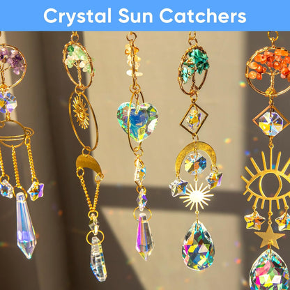 6 PCS Crystal Suncatchers for Window Hanging, Sun Catchers Indoor Window Garden Hanging with Crystals Prism Light Catcher,Tree of Life Crystal Suncatcher for Indoor Outdoor Home Garden Party Decor