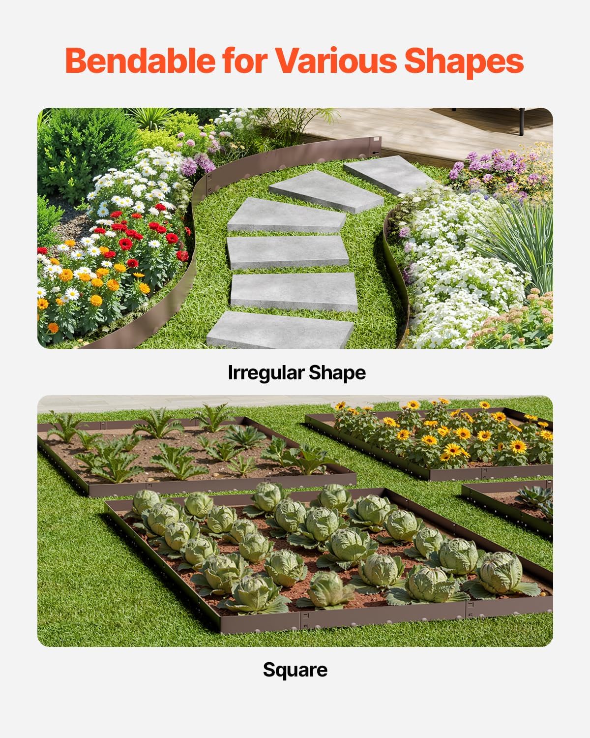 VEVOR Steel Landscape Edging, 5 Packs 39 x 5 in Rust-Resistant Metal Landscape Edging, Bendable Garden Edging Border, Heavy Duty Lawn Edging, Easy-to-Install, Flower Bed Yard Pathway Divider Brown