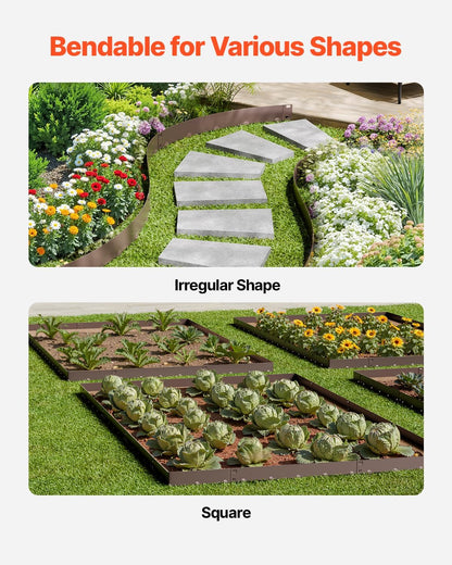 VEVOR Steel Landscape Edging, 5 Packs 39 x 4 in Rust-Resistant Metal Landscape Edging, Bendable Garden Edging Border, Heavy Duty Lawn Edging, Easy-to-Install, Flower Bed Yard Pathway Divider Brown