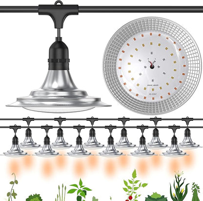12-Light Outdoor LED Grow Lights – Waterproof Full Spectrum Greenhouse Lights for Plants, 41FT Adjustable String Lights with 576 LEDs, E26 Base Bulbs, IP44 Waterproof for Garden, Farm, Yard