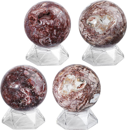 Natural Mexican Agate Crystal Ball with Acrylic Display Base, 61-70mm Polished Stone Feng Shui Crystal Sphere Meditation Decoration for Home & Office