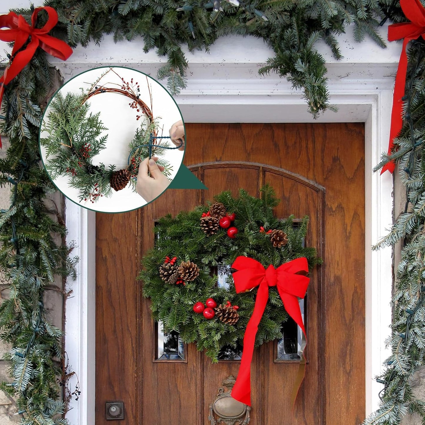 50pcs Christmas Garland Ties Green Flexible Self Locking Nylon Strap 15.7Inch Adjustable Reusable Garland Hanger Decorating Holiday Banister Twist Ties for Christmas Lights Wreath Making Door Stairway