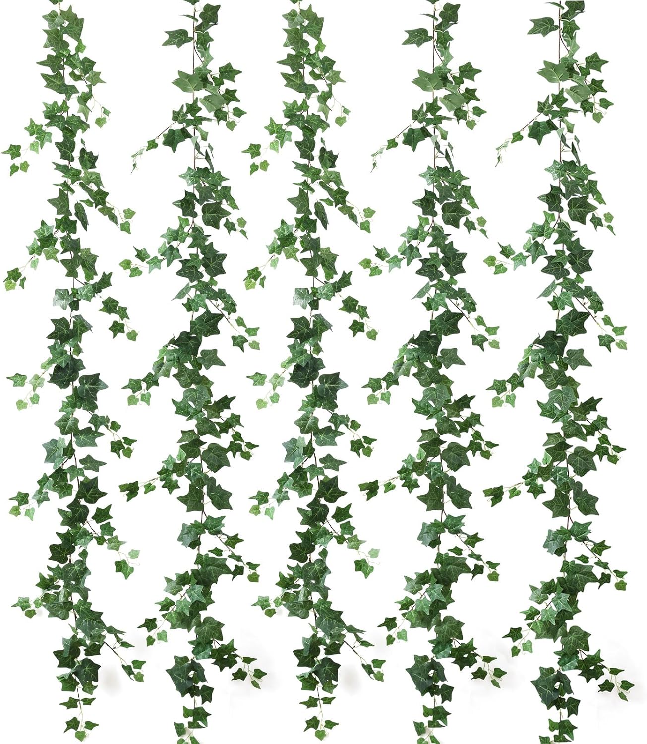 mizii 5 Pack 395" Artificial Vines Ivy Garland Fake Vine Realistic Silk Green Leaves Faux Hanging Plants Greenery Decoration for Outdoors Wedding Arch Party Indoor Mantle Bedroom Home Decor