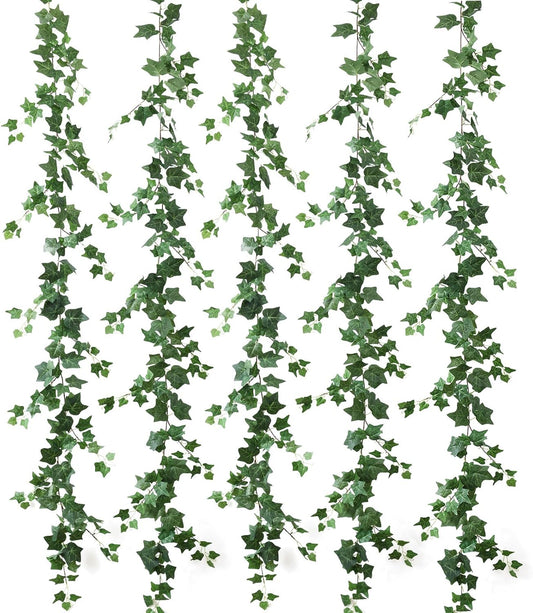 mizii 5 Pack 395" Artificial Vines Ivy Garland Fake Vine Realistic Silk Green Leaves Faux Hanging